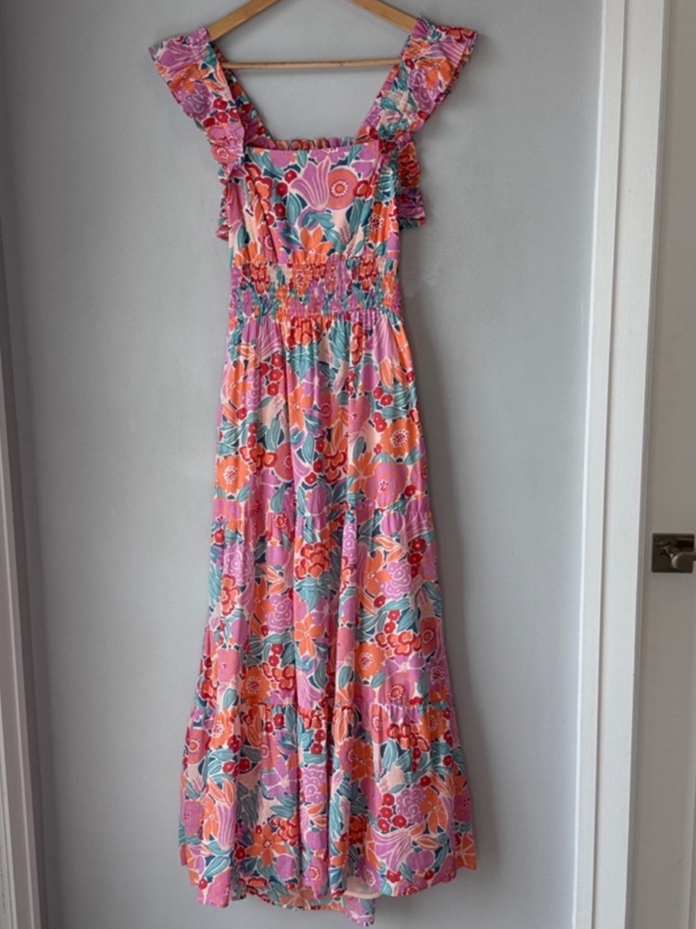 Banjanan Floral Boho Ruffle Iris Maxi Dress